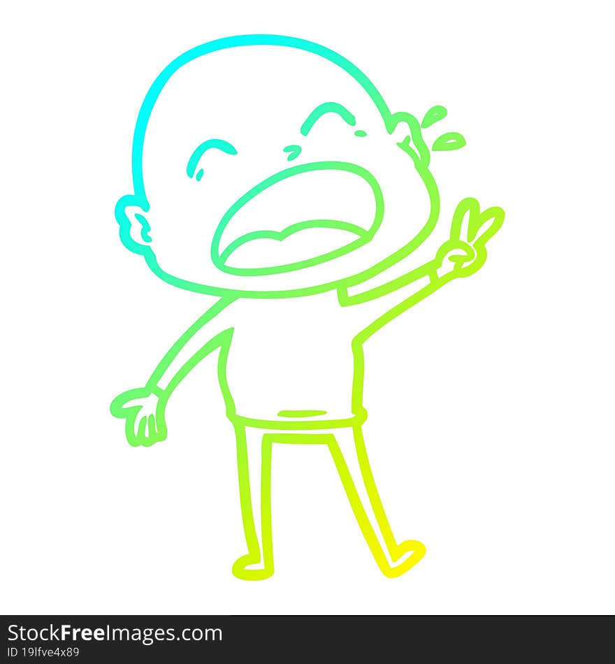 cold gradient line drawing cartoon shouting bald man