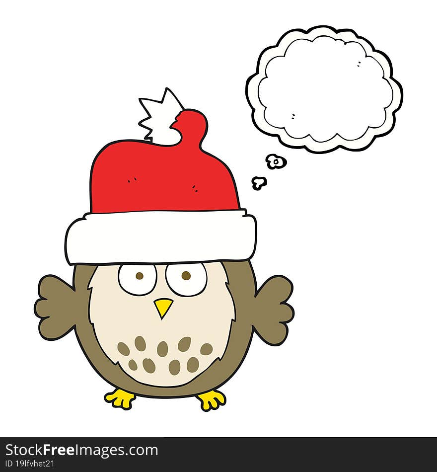 thought bubble cartoon owl wearing christmas hat