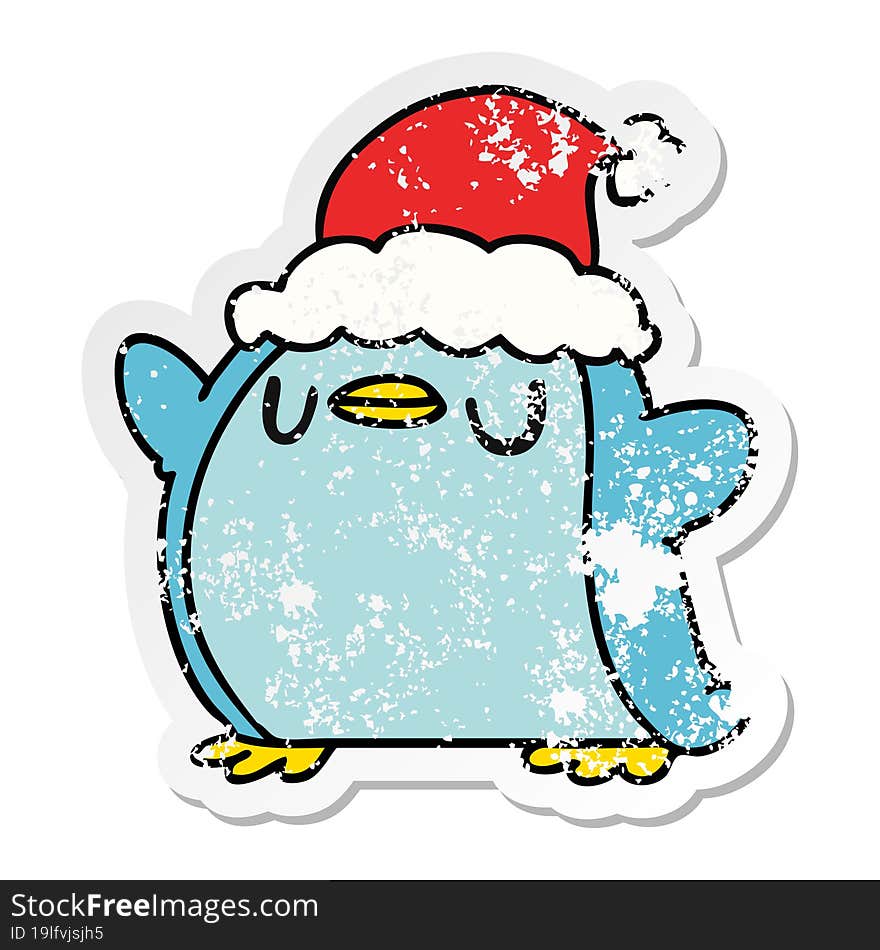 christmas distressed sticker cartoon of kawaii penguin