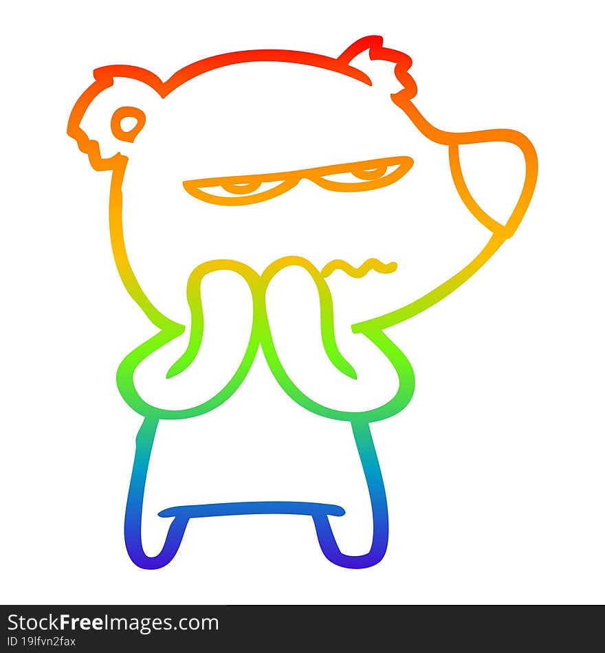 rainbow gradient line drawing of a angry bear cartoon