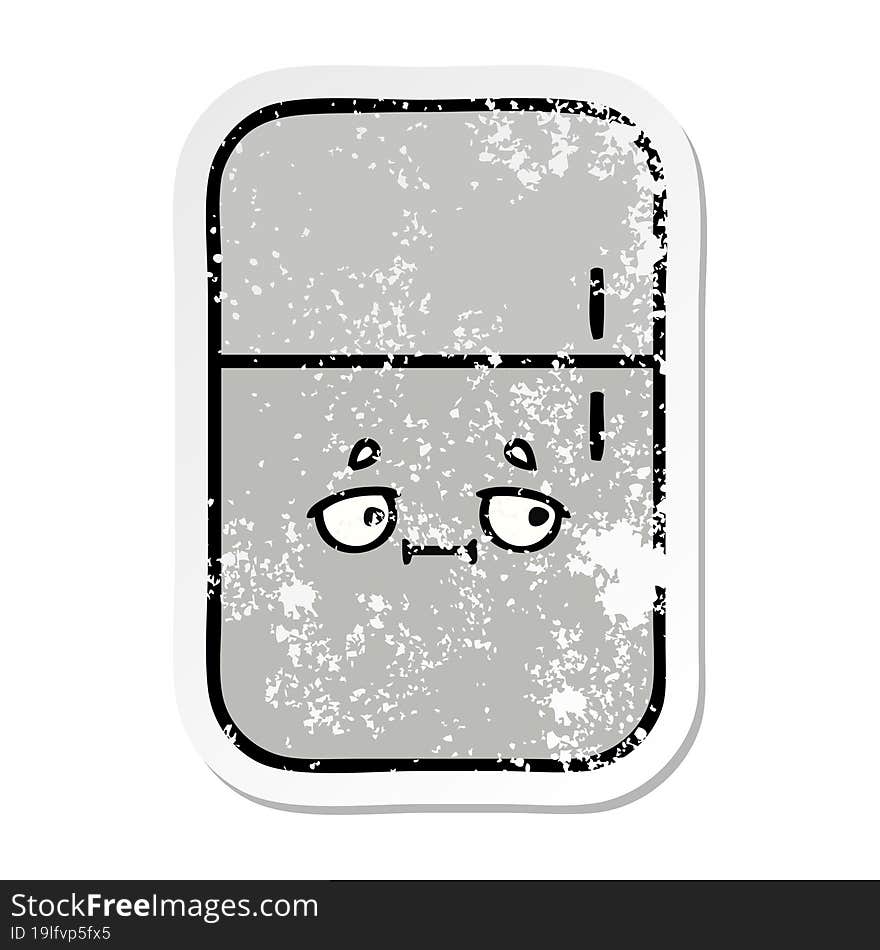 distressed sticker of a cute cartoon fridge freezer