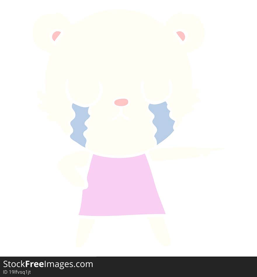 crying polar bear in dress pointing