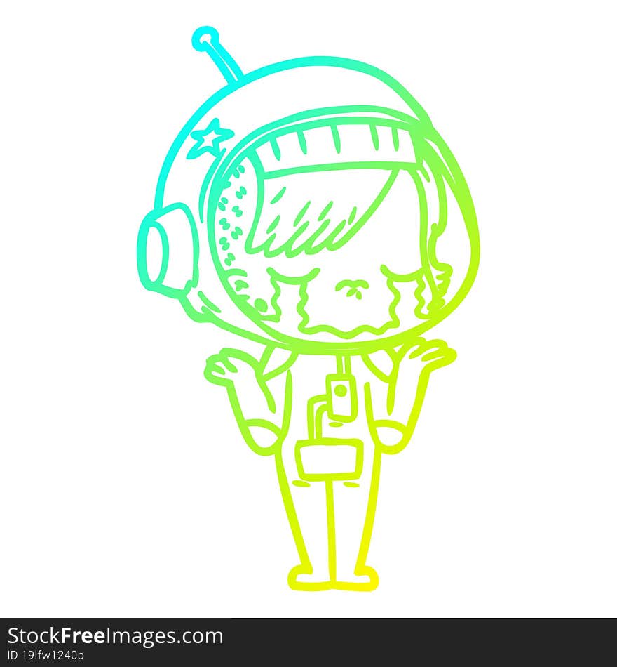 cold gradient line drawing cartoon crying astronaut girl