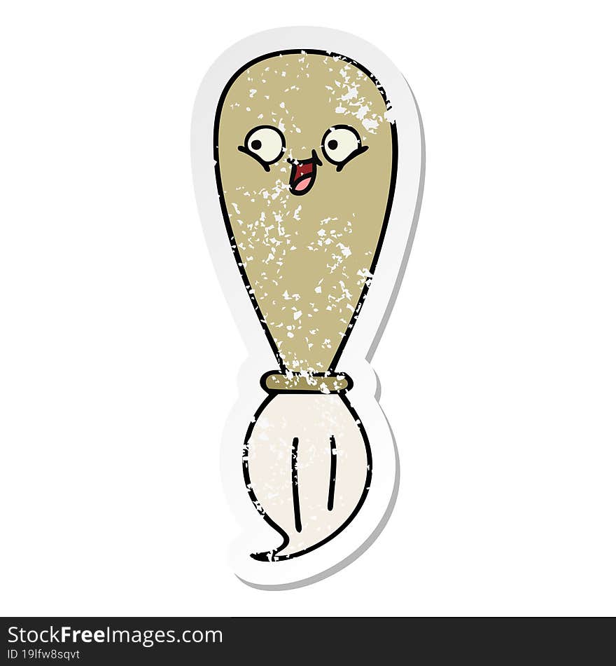 distressed sticker of a cute cartoon paint brush