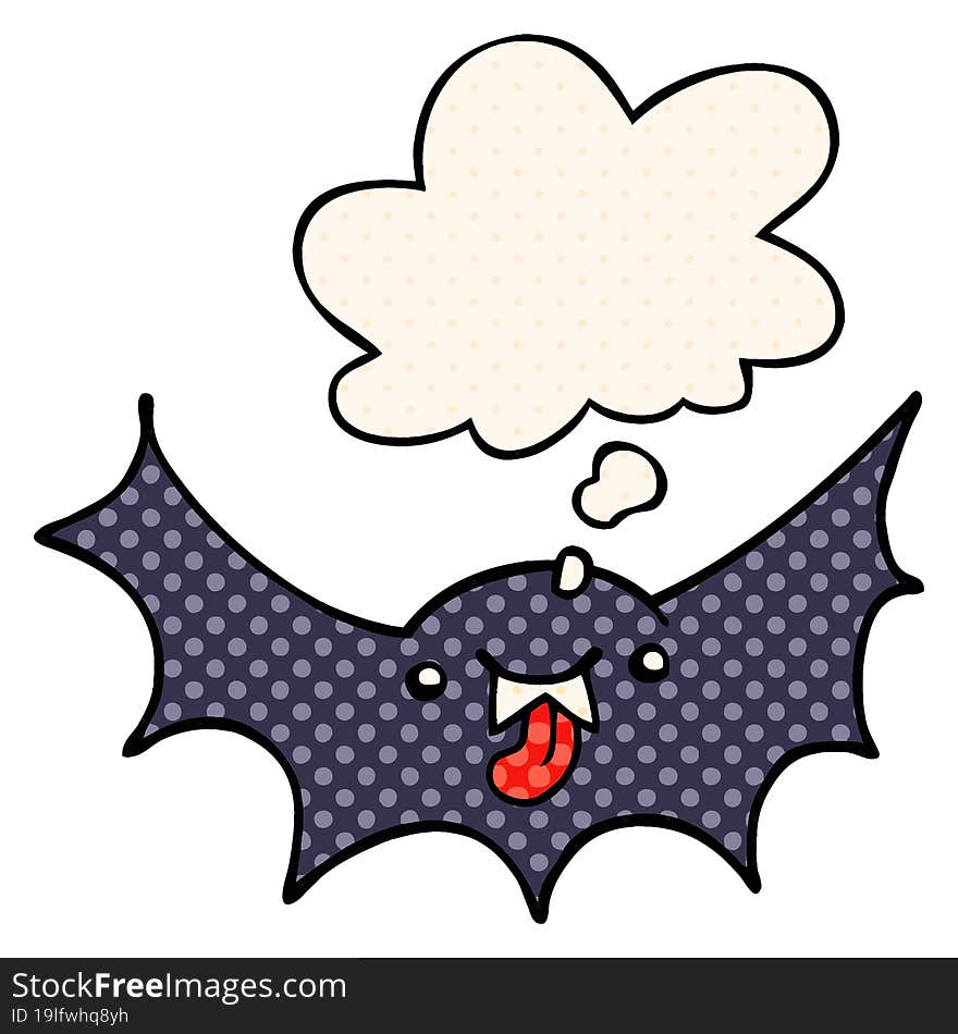 cartoon vampire bat and thought bubble in comic book style