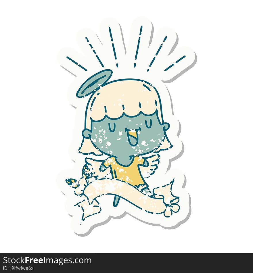 grunge sticker of tattoo style singing angel