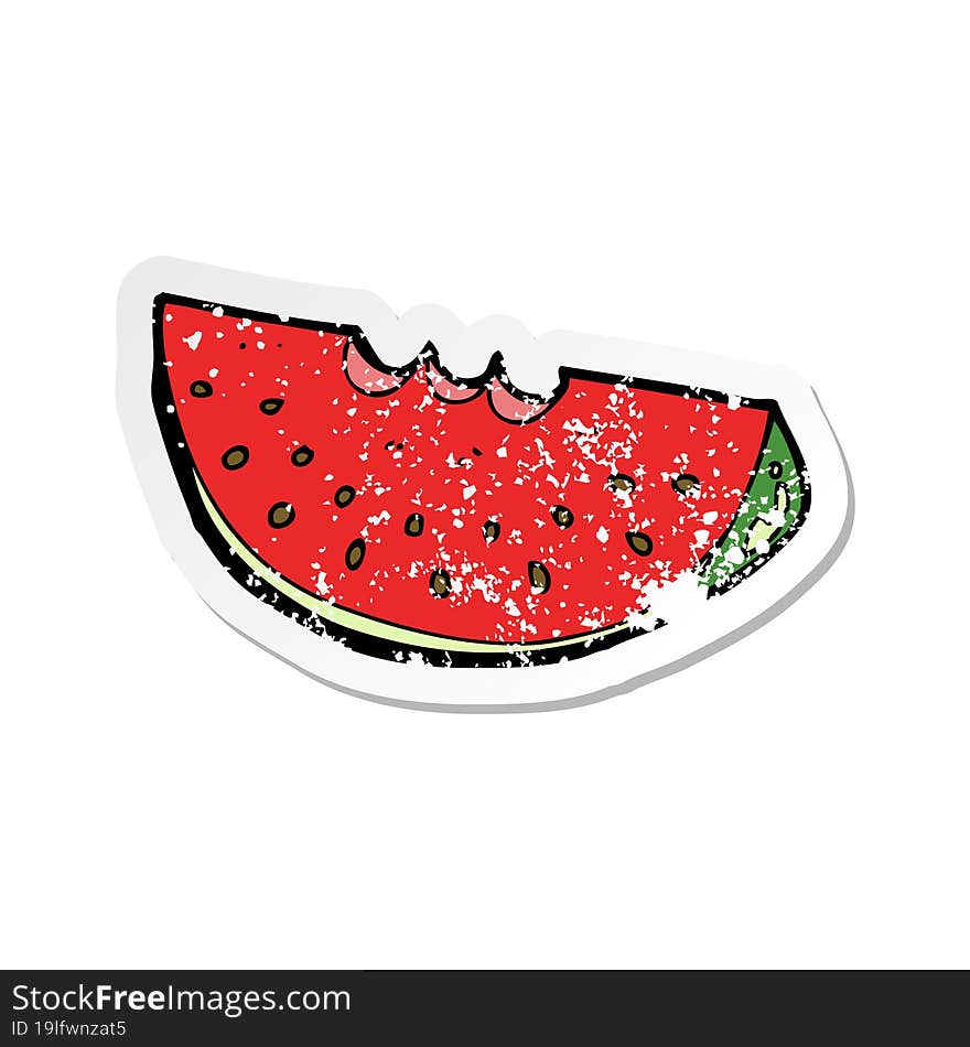 Retro Distressed Sticker Of A Cartoon Watermelon Slice