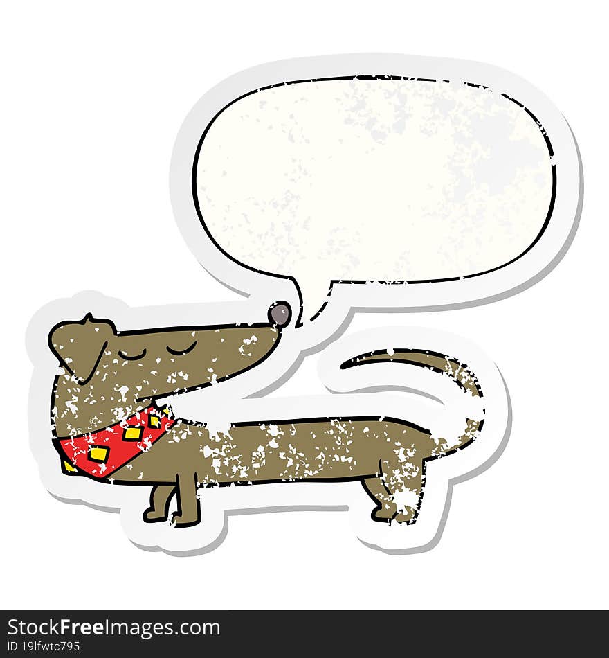 cartoon dog and speech bubble distressed sticker