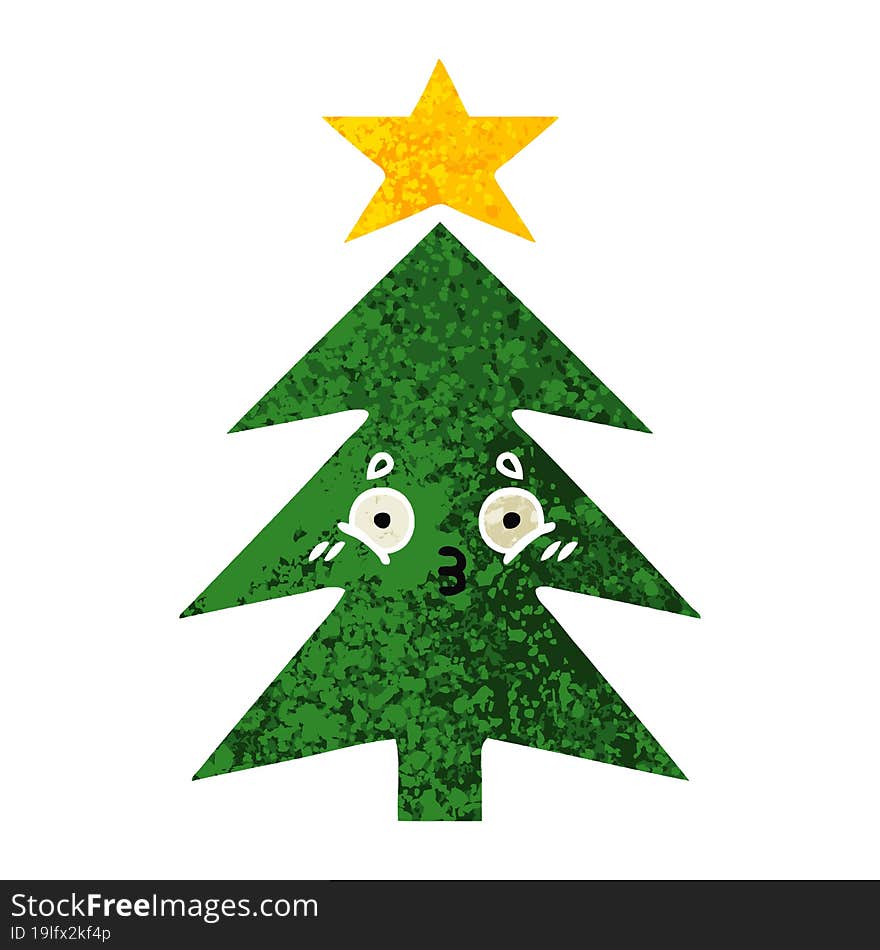 retro illustration style cartoon christmas tree