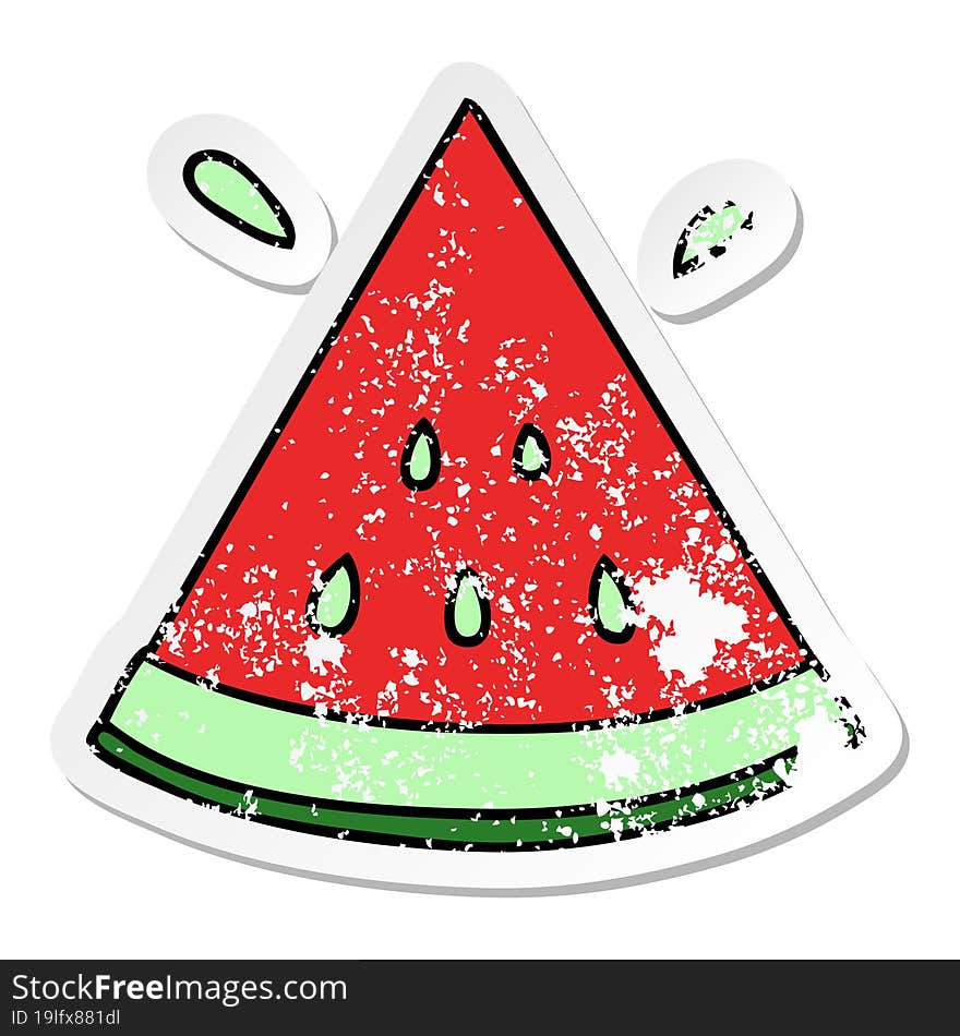 distressed sticker of a quirky hand drawn cartoon watermelon