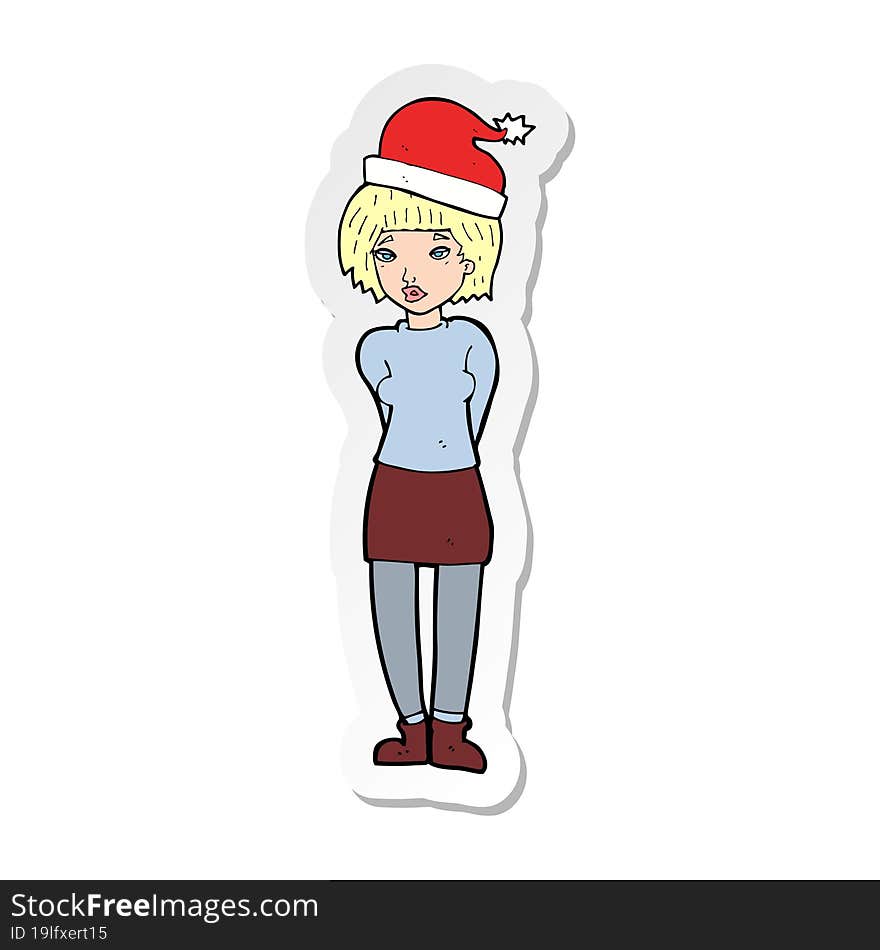 Sticker Of A Cartoon Woman Wearing Christmas Hat