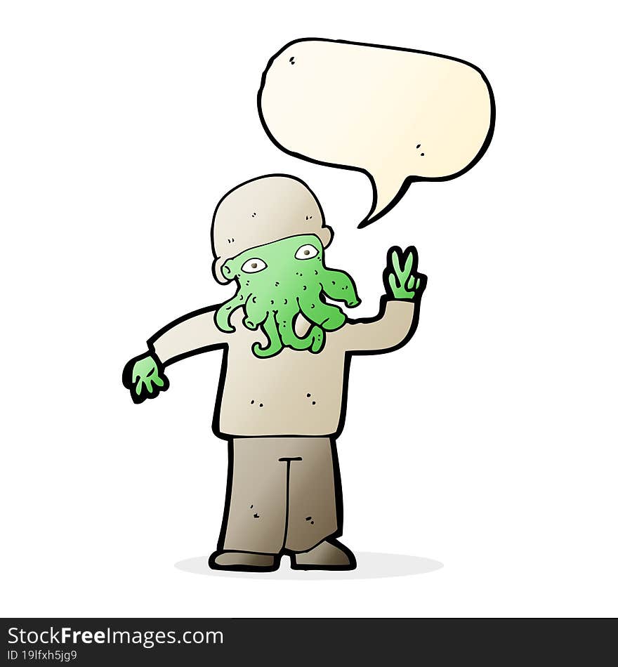 cartoon cool alien with speech bubble