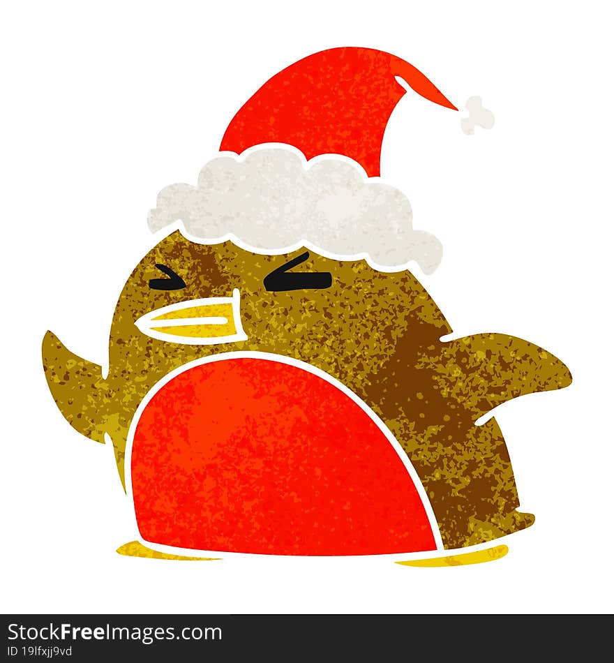 christmas retro cartoon of kawaii robin