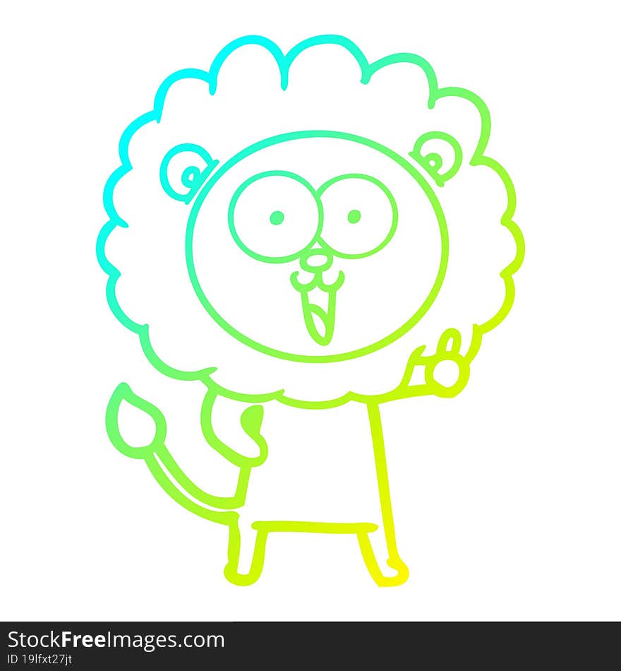 cold gradient line drawing happy cartoon lion