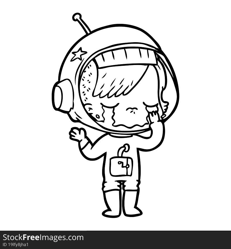 cartoon crying astronaut girl. cartoon crying astronaut girl