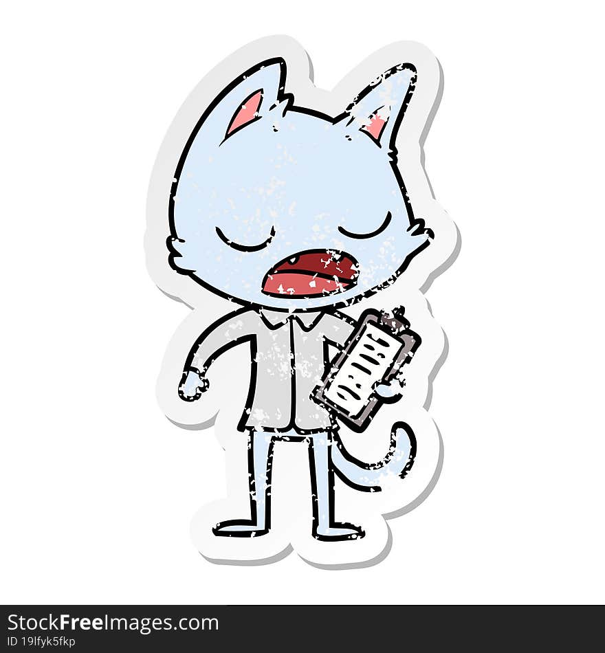 distressed sticker of a talking cat boss