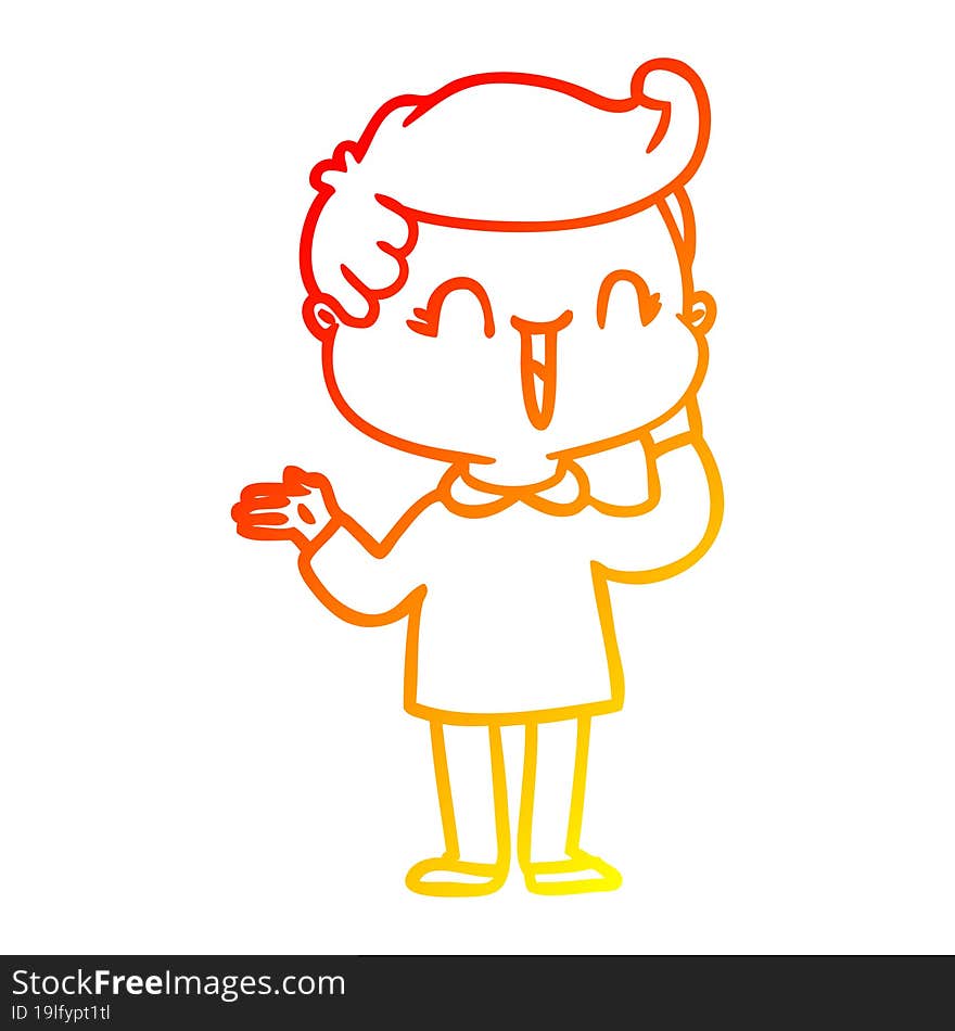 warm gradient line drawing of a cartoon laughing boy