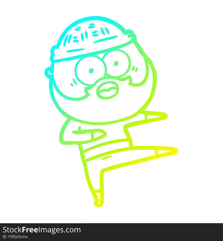 Cold Gradient Line Drawing Cartoon Surprised Bearded Man Dancing