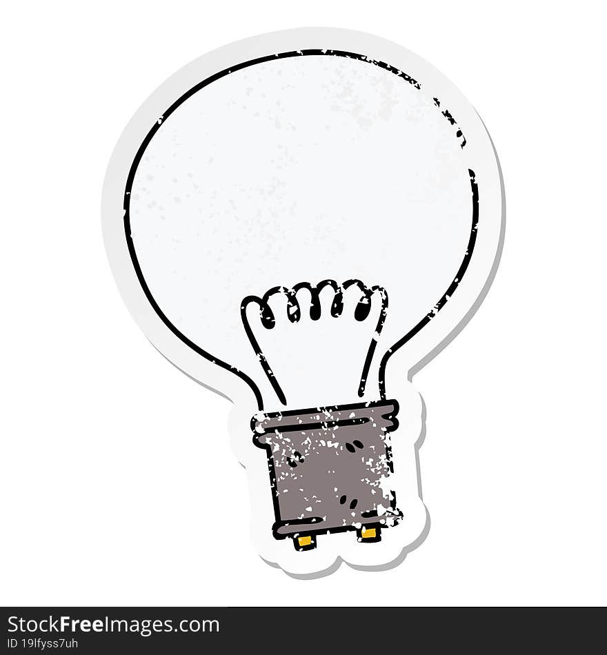 Distressed Sticker Of A Quirky Hand Drawn Cartoon Light Bulb