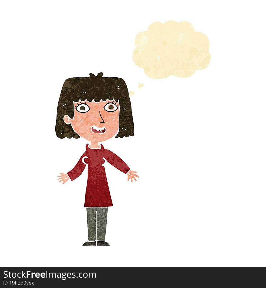 Cartoon Happy Woman With Thought Bubble