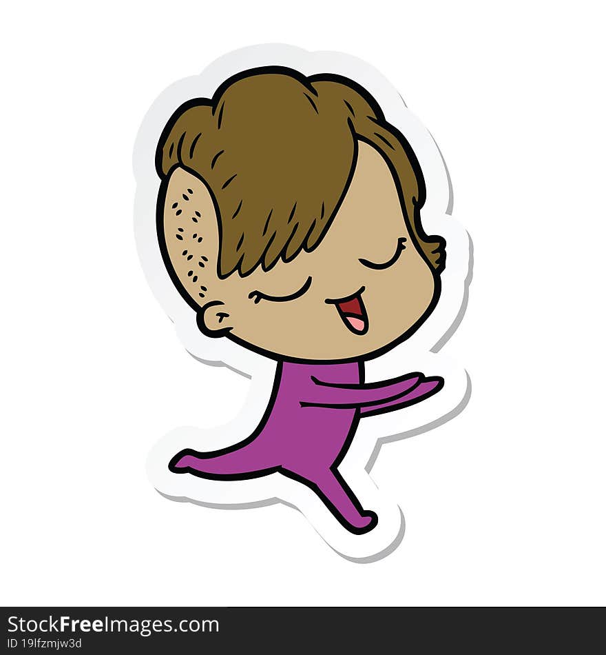 sticker of a happy cartoon girl