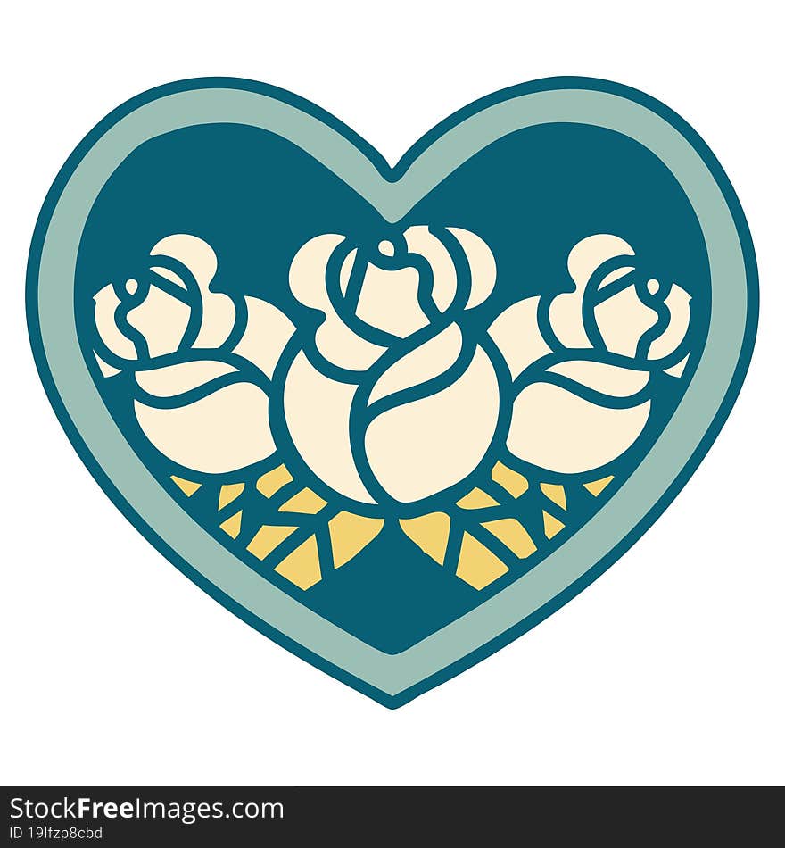 iconic tattoo style image of a heart and flowers. iconic tattoo style image of a heart and flowers