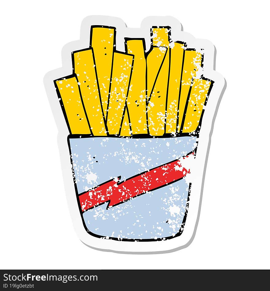 distressed sticker of a cartoon box of fries