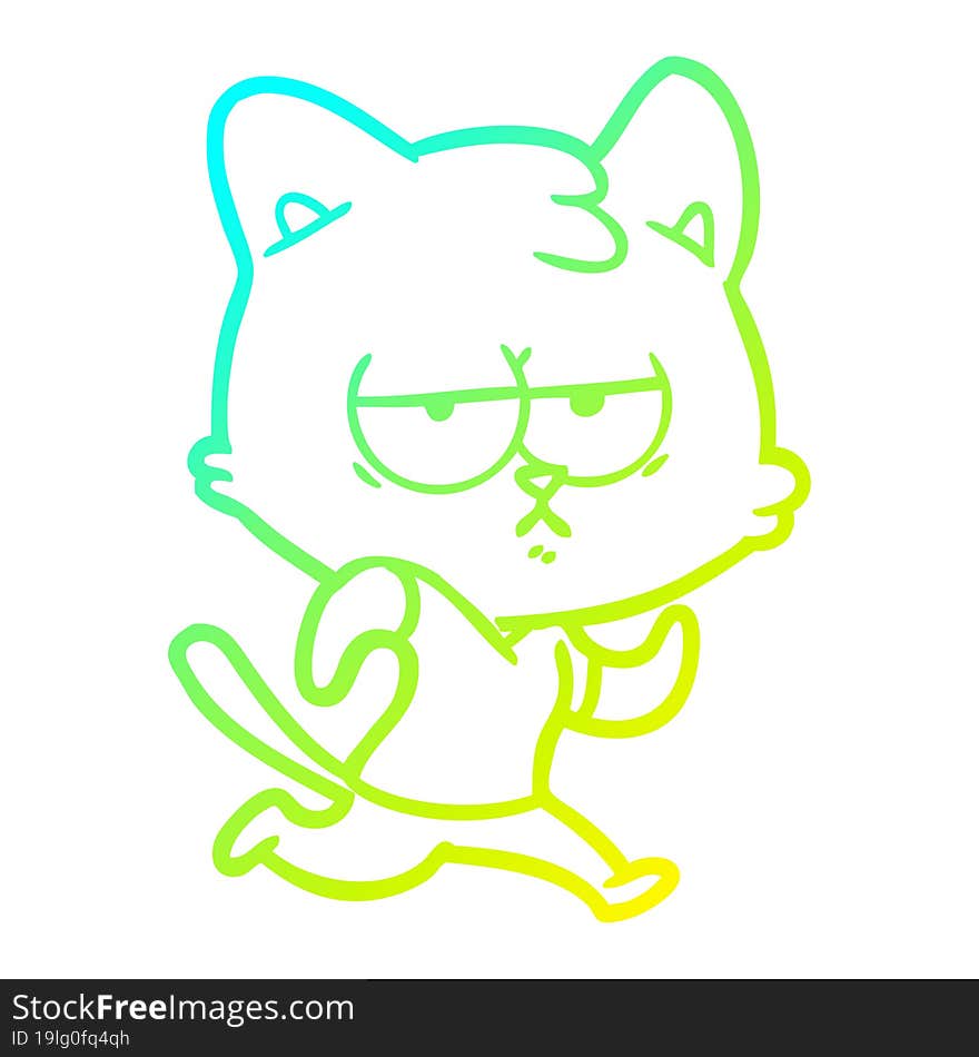 Cold Gradient Line Drawing Bored Cartoon Cat