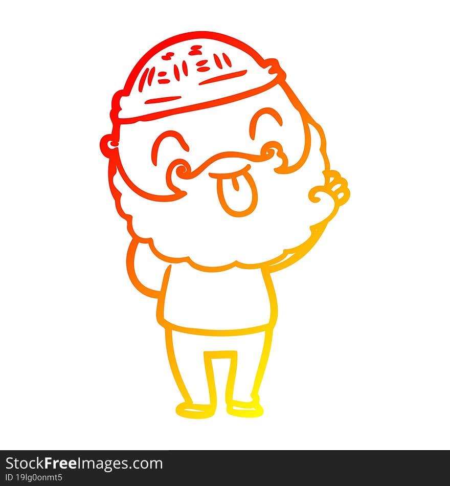 warm gradient line drawing man with beard sticking out tongue