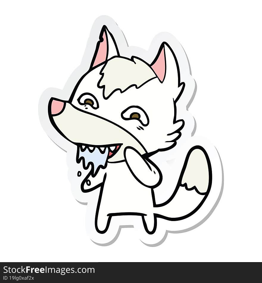 Sticker Of A Cartoon Hungry Wolf