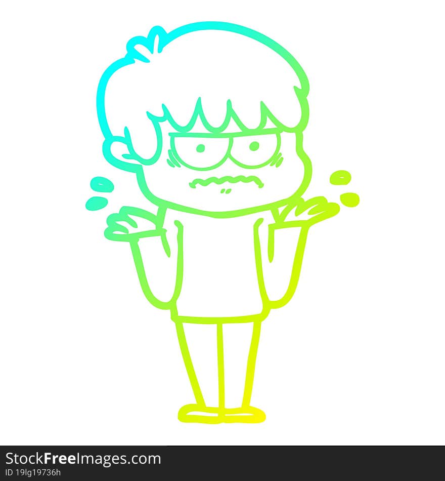 cold gradient line drawing annoyed cartoon boy