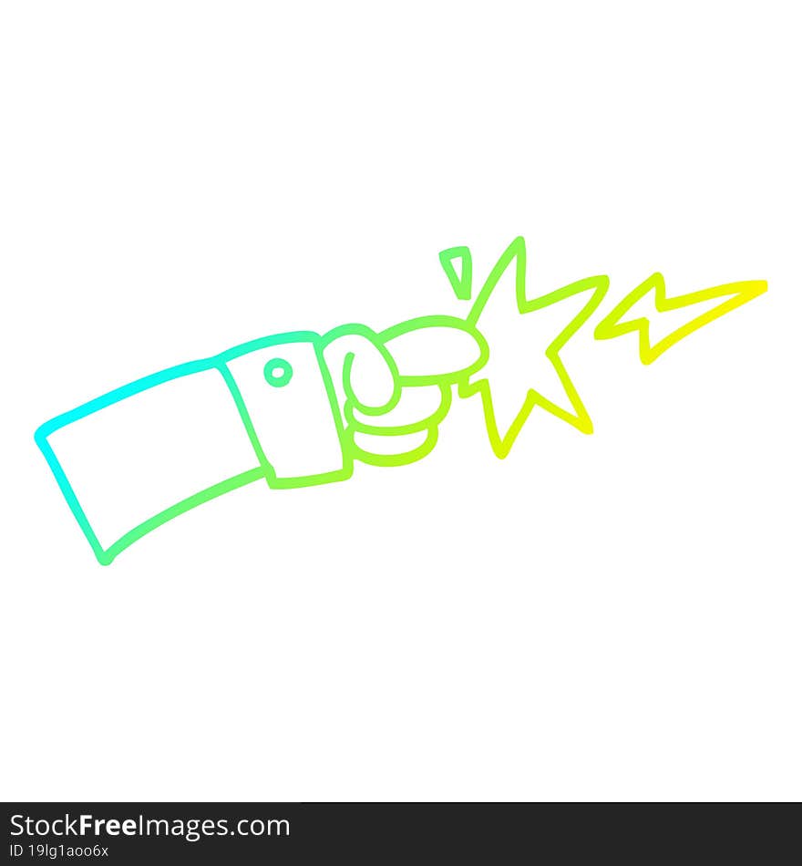 cold gradient line drawing of a cartoon pointing hand icon