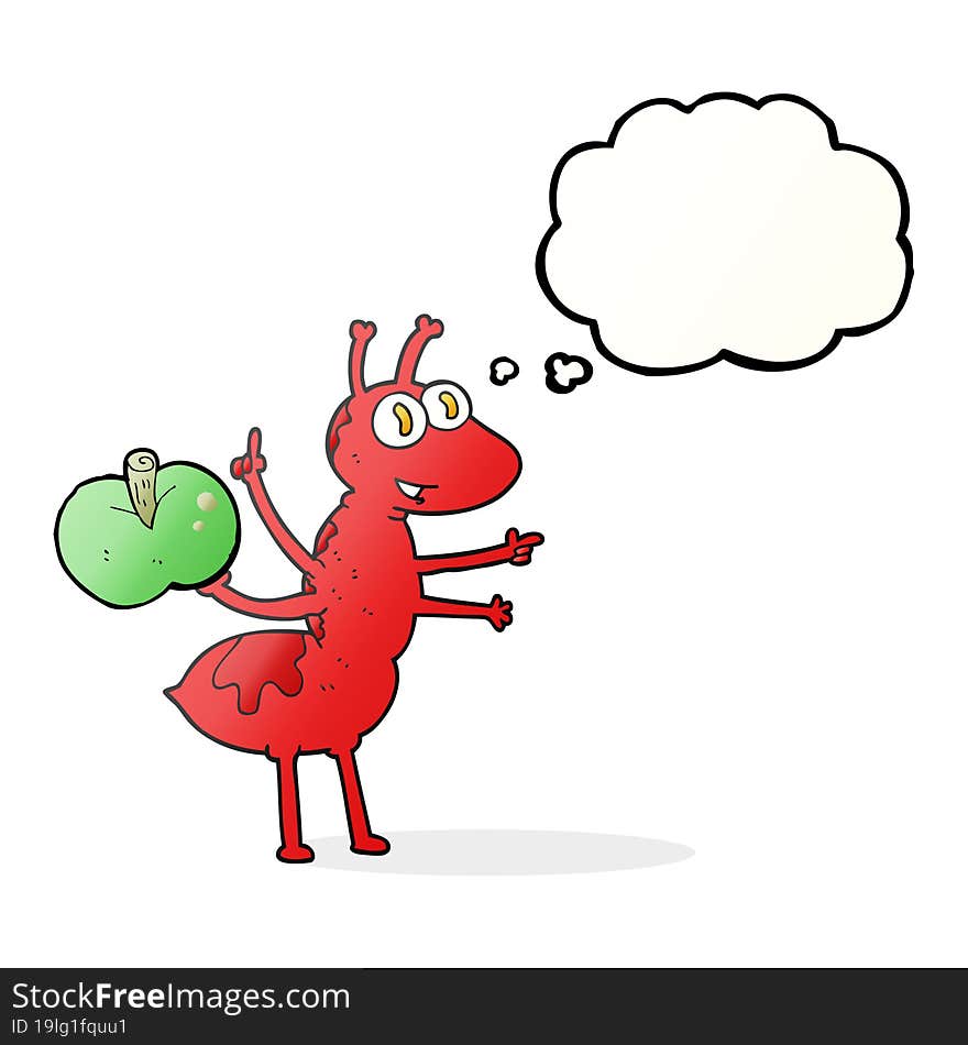 thought bubble cartoon ant with apple