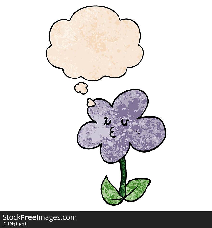 cartoon flower and thought bubble in grunge texture pattern style