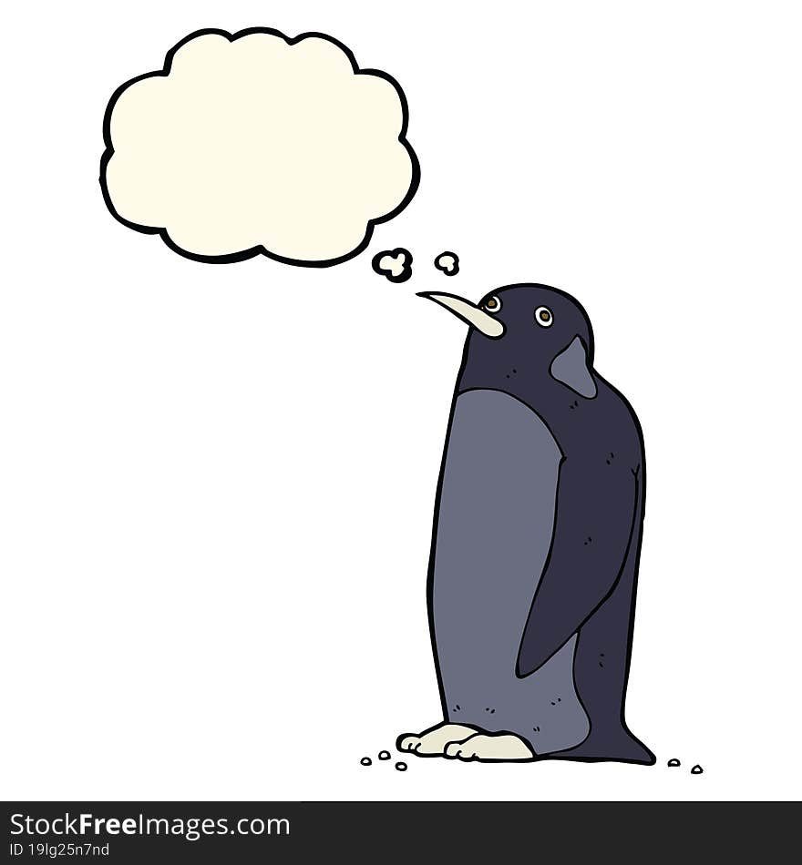 cartoon penguin with thought bubble