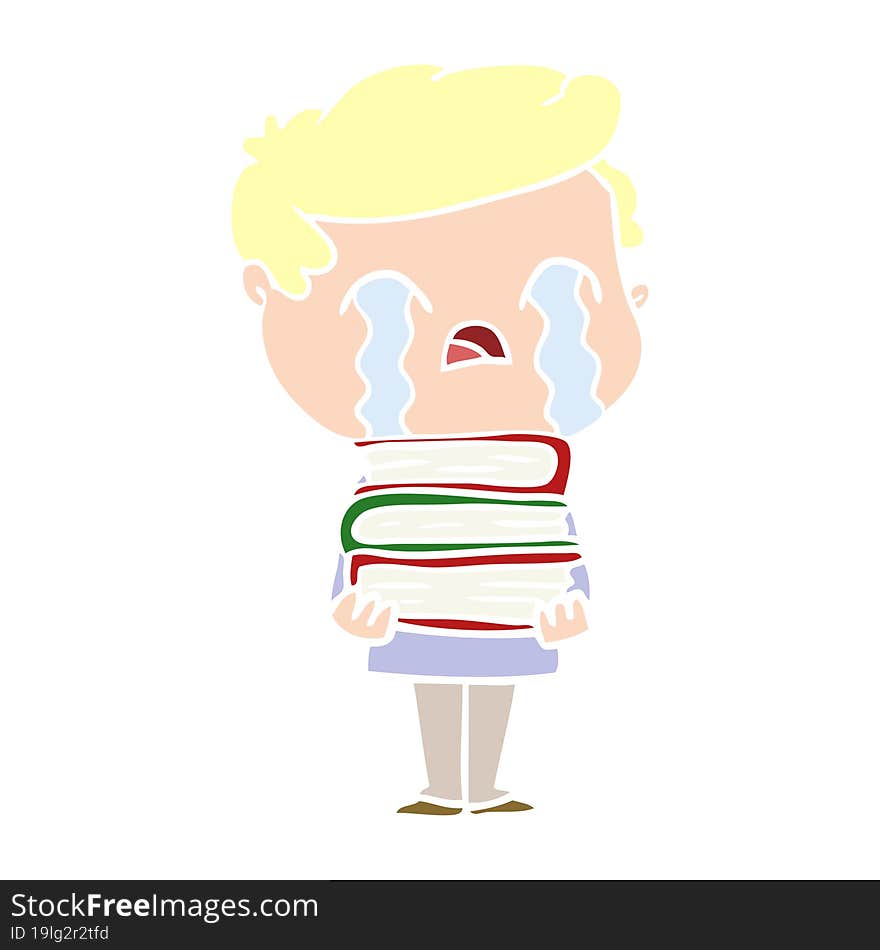 flat color style cartoon man crying over stack of books