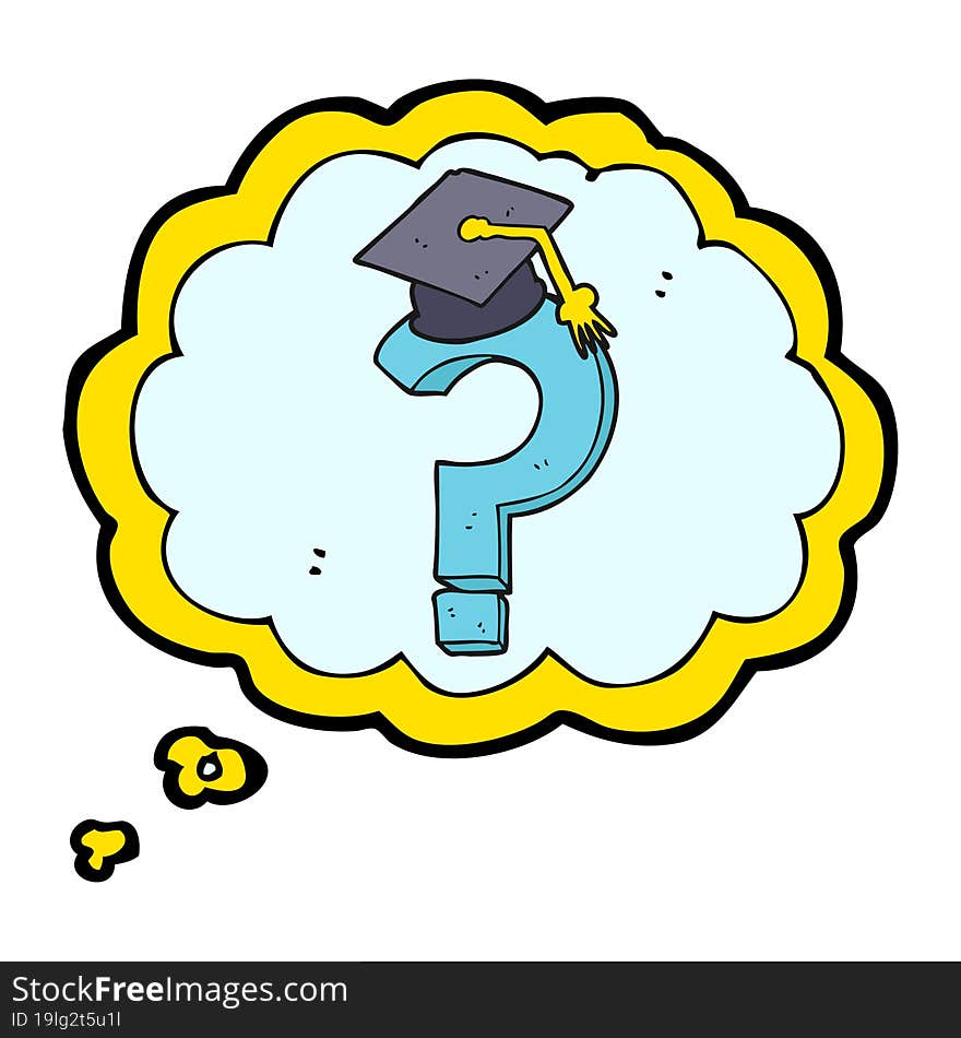 Thought Bubble Cartoon Graduation Cap On Question Mark