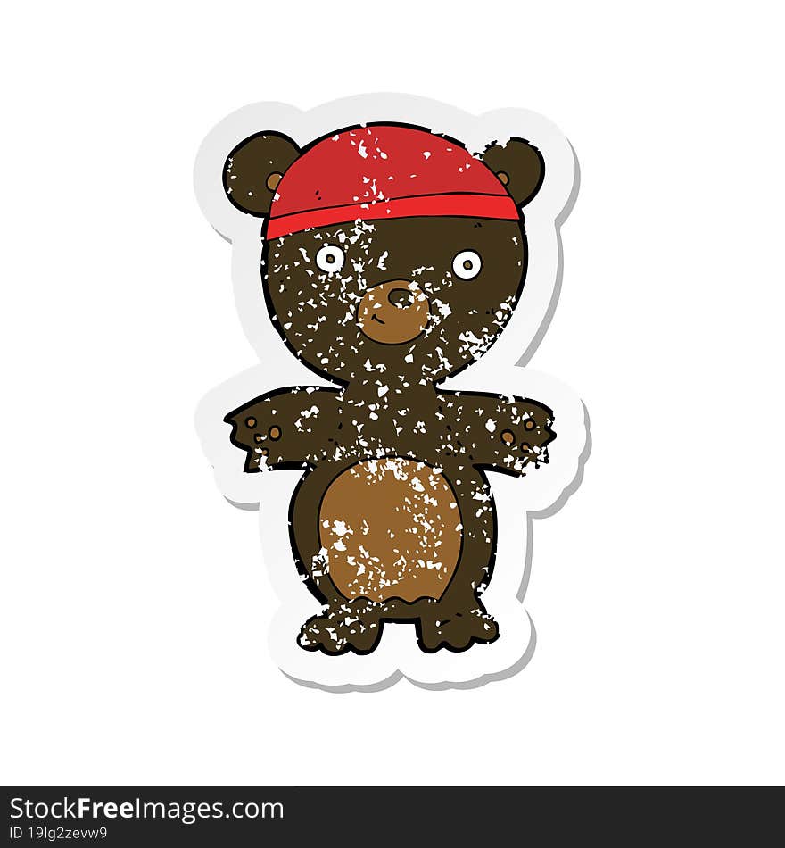 retro distressed sticker of a cartoon cute black bear