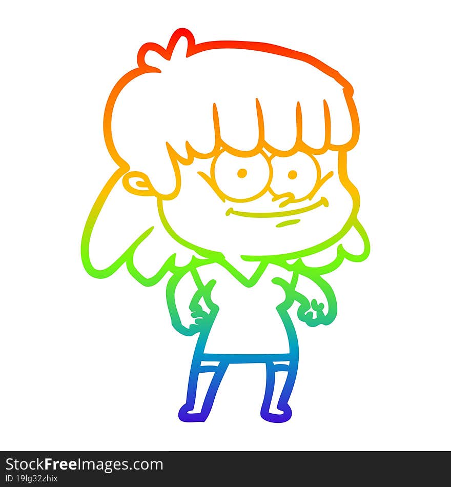 rainbow gradient line drawing cartoon girl smiling