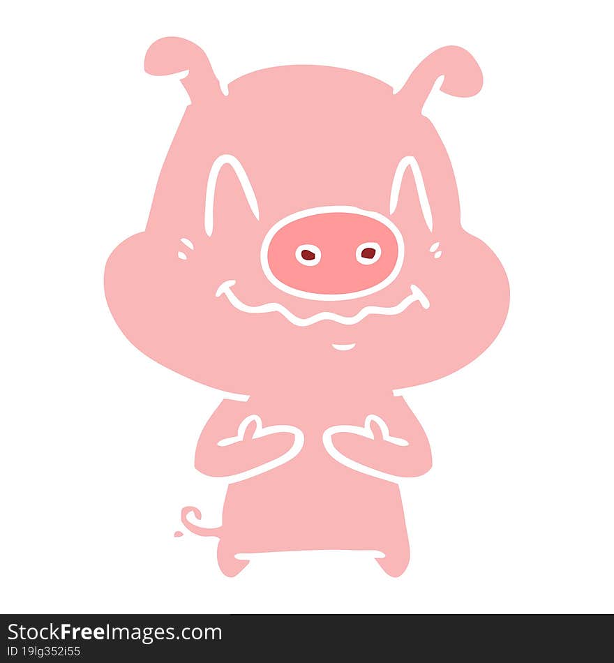 nervous flat color style cartoon pig