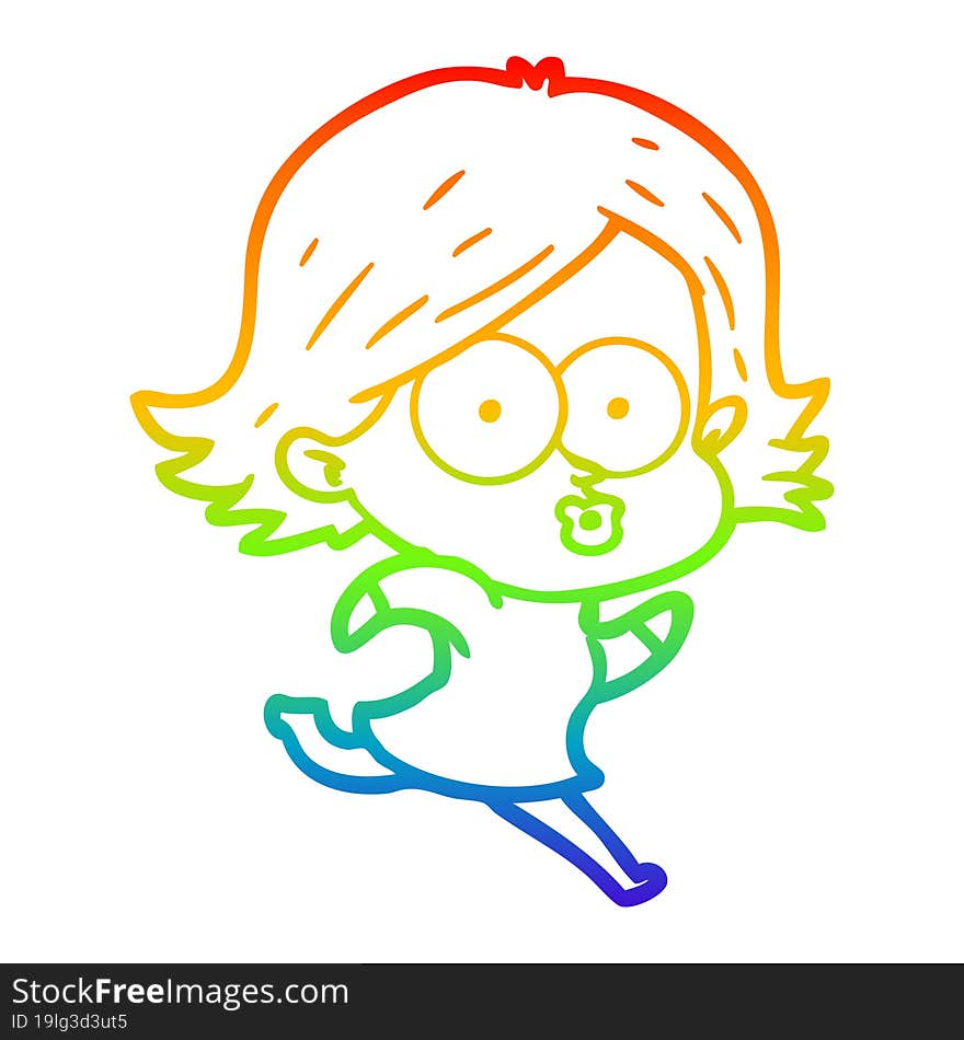 rainbow gradient line drawing of a cartoon girl pouting