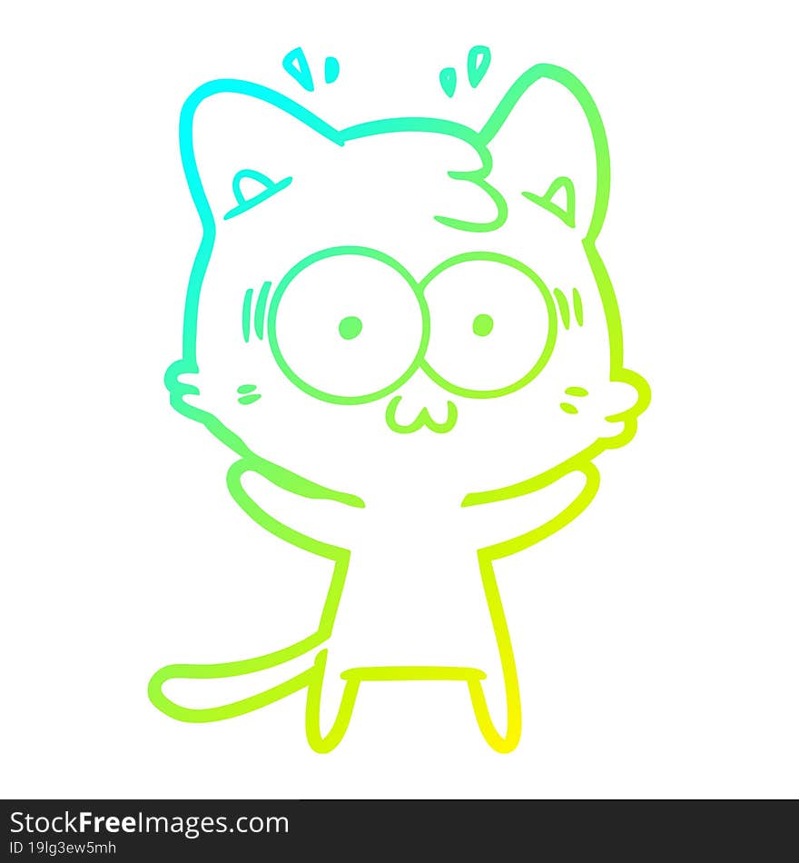 Cold Gradient Line Drawing Cartoon Surprised Cat