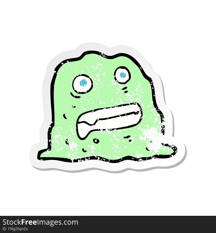 retro distressed sticker of a cartoon slime creature