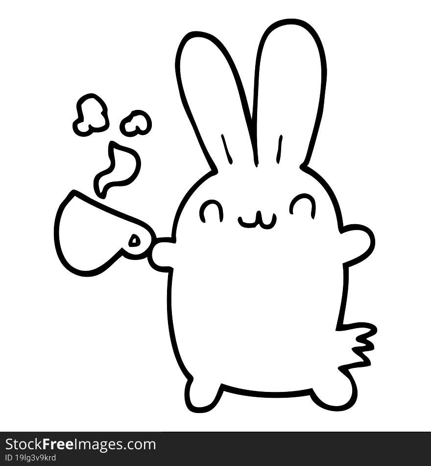 Cute Cartoon Rabbit Drinking Coffee