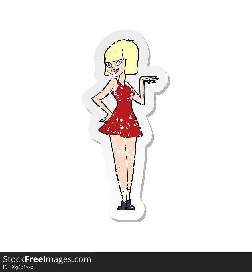 retro distressed sticker of a cartoon pretty woman