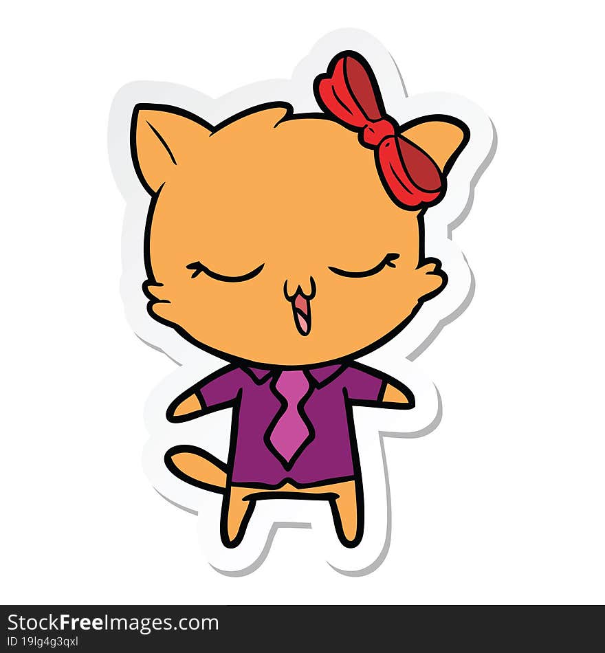 sticker of a cartoon cat with bow on head