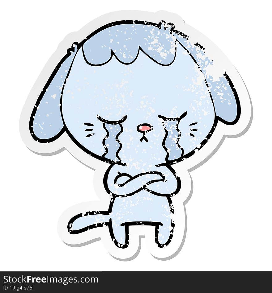 distressed sticker of a cute puppy crying cartoon