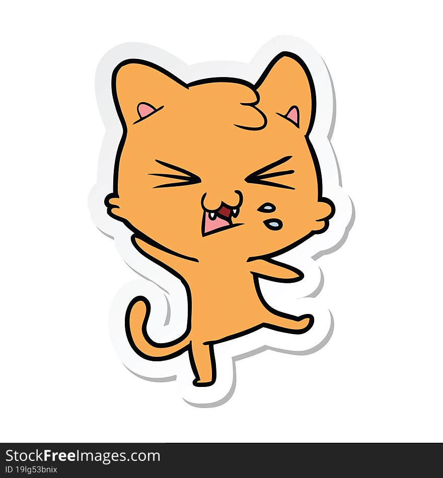 sticker of a cartoon hissing cat