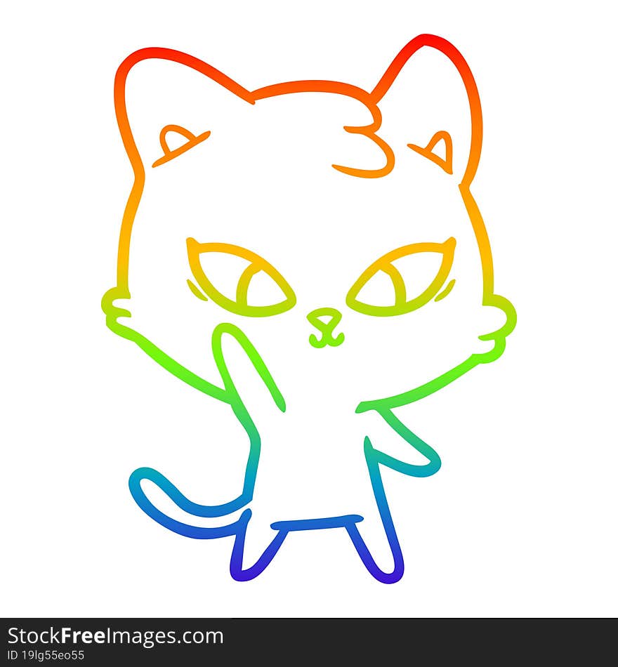 Rainbow Gradient Line Drawing Cute Cartoon Cat