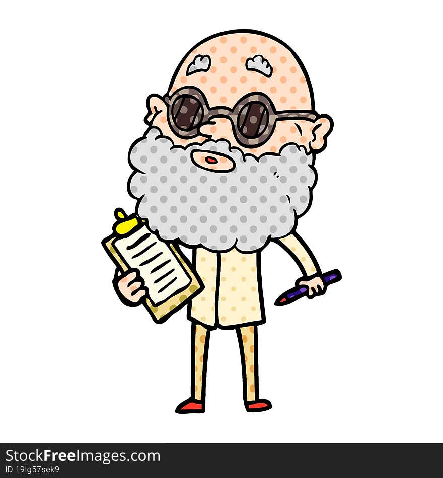 cartoon curious man with beard and sunglasses. cartoon curious man with beard and sunglasses